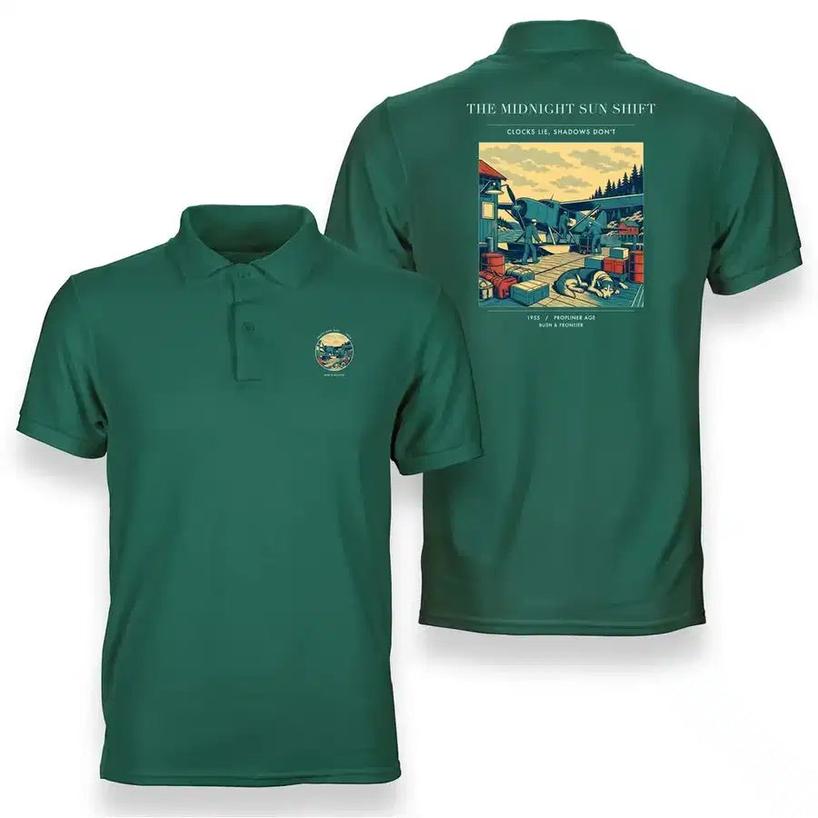 VINTAGE G4284 - The Midnight Sun Shift - Double-Side Polo T-Shirt design on green