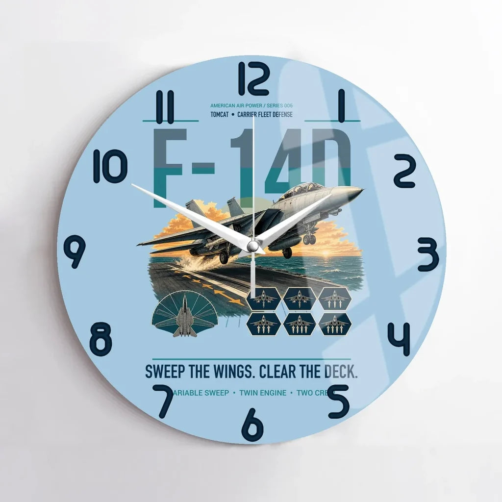 F-14D Tomcat design on light blue no frame wall clock