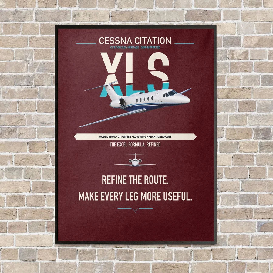 Cessna Citation XLS vertical canvas print - framed - dark red background