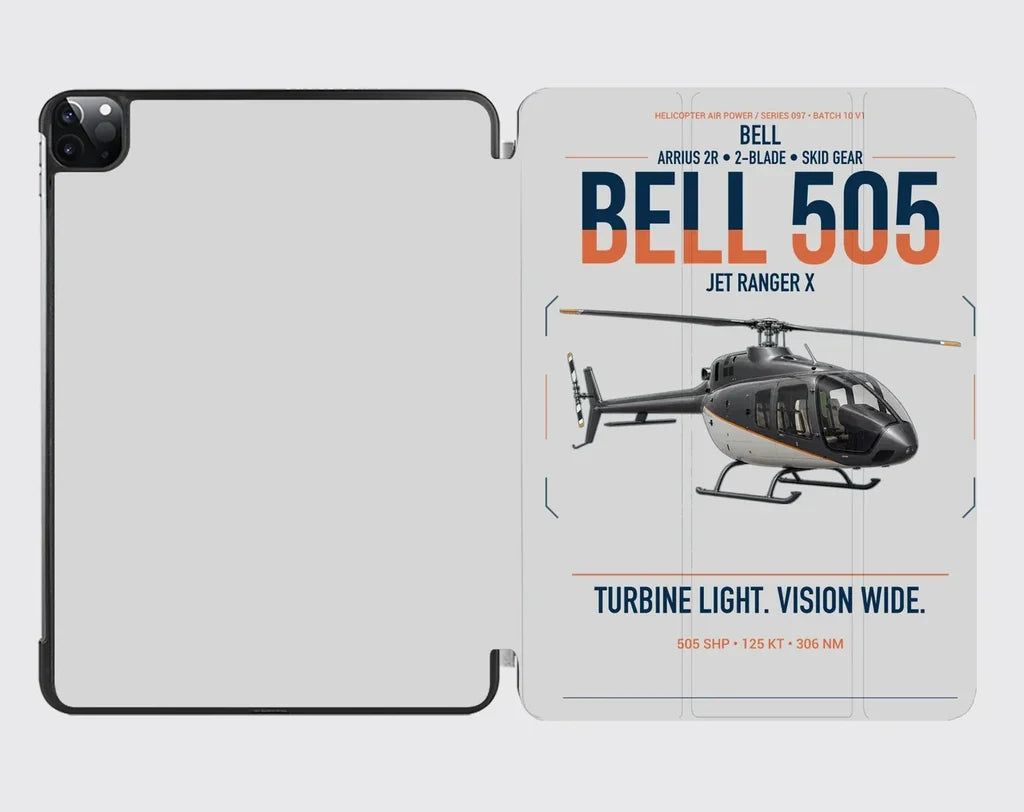 Bell 505 Jet Ranger X design on light gray ipad tablet case
