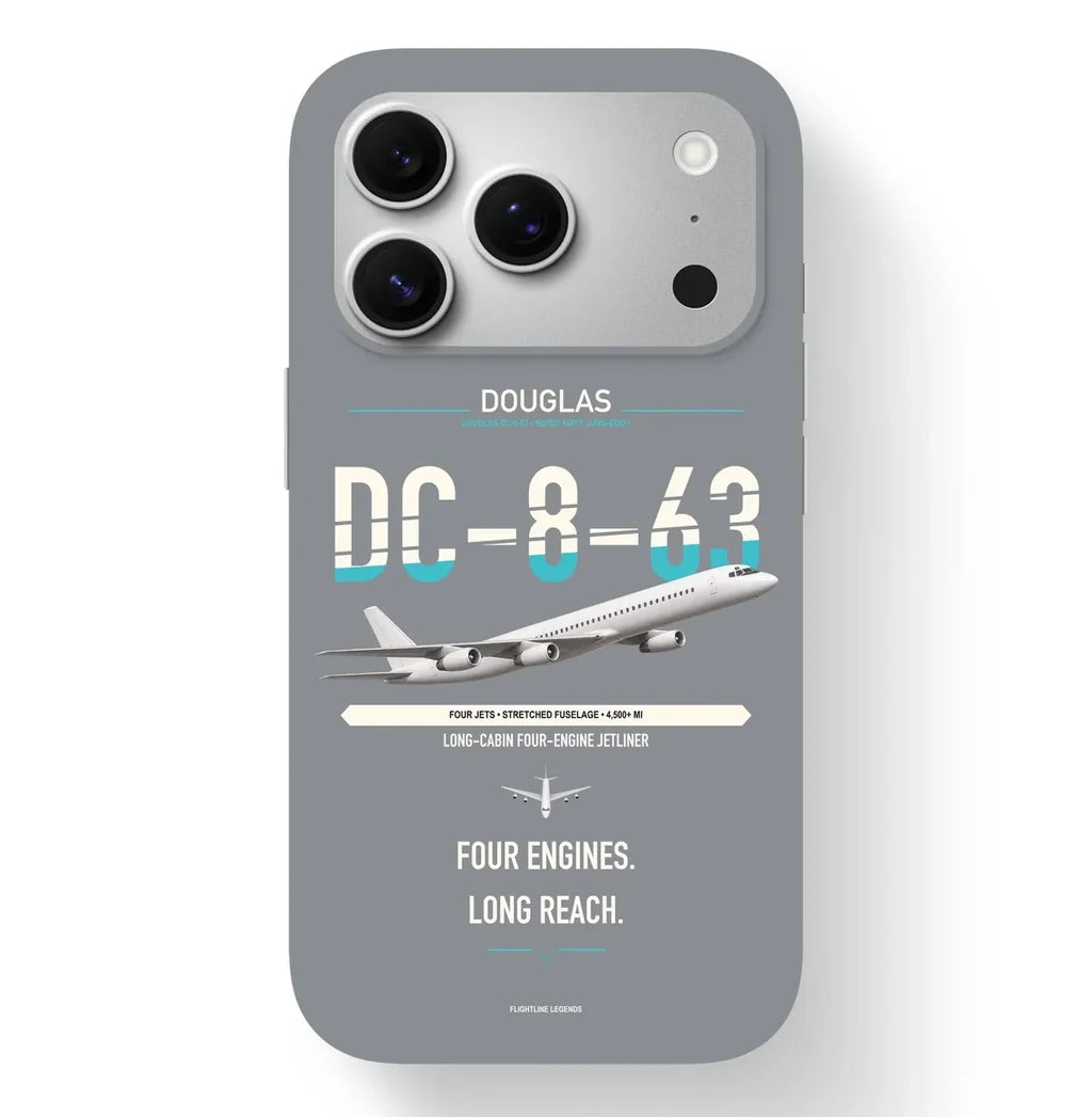 Douglas DC-8-63 design on gray magsafe iphone case, for iPhone 17 Pro