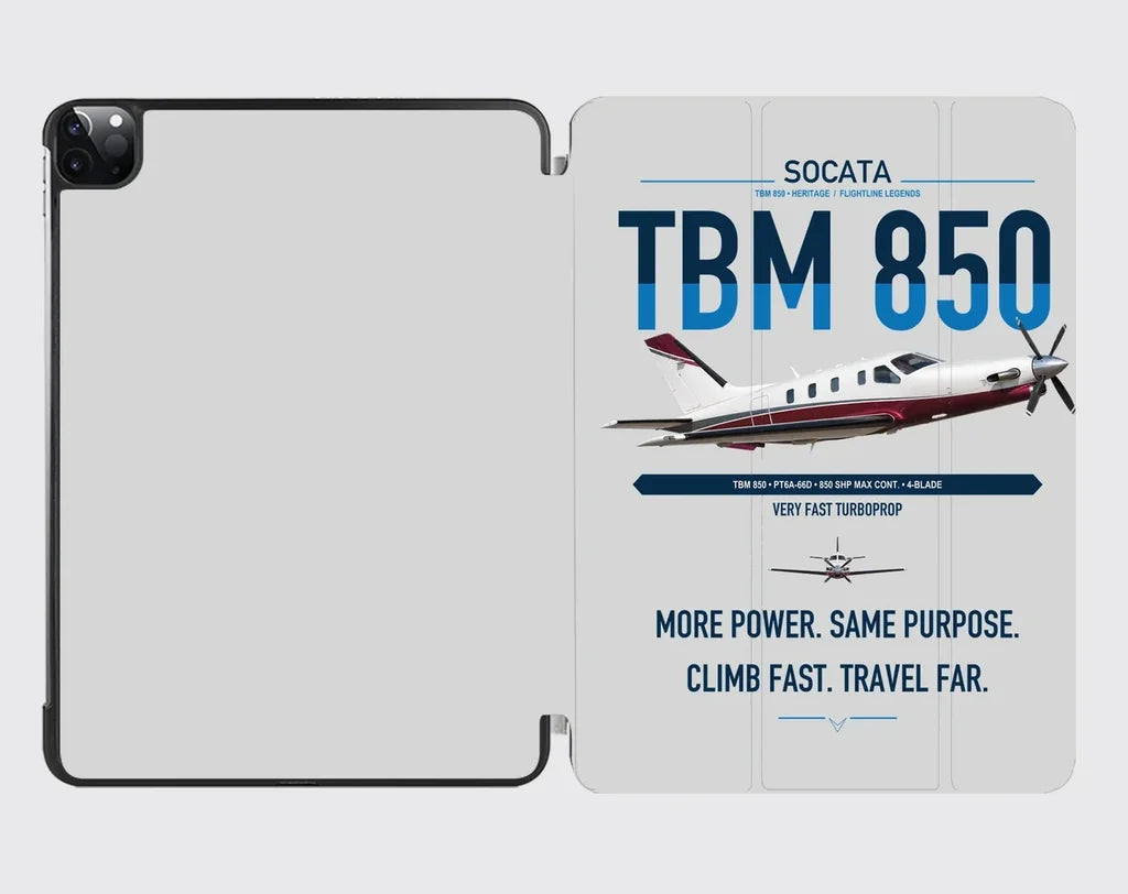 Socata TBM 850 design on light gray ipad tablet case