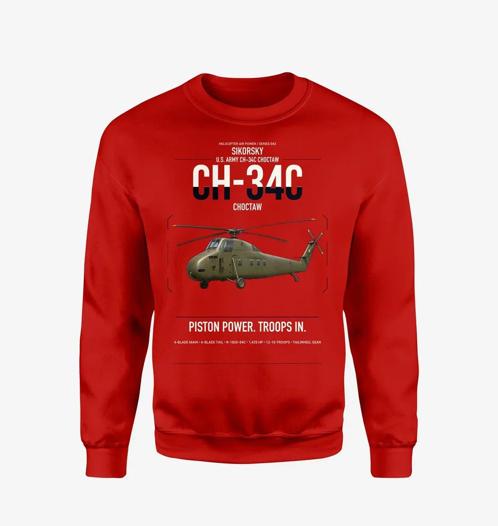 Sikorsky CH-34C Choctaw design on red sweatshirt