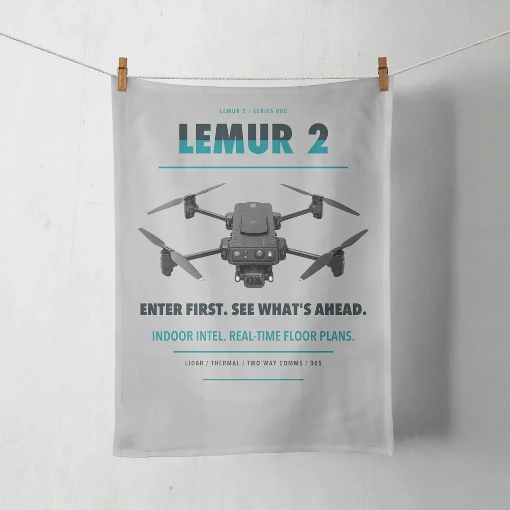 BRINC LEMUR 2 design on light gray towel