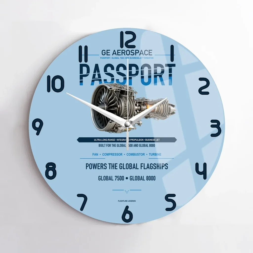 PASSPORT design on light blue no frame wall clock