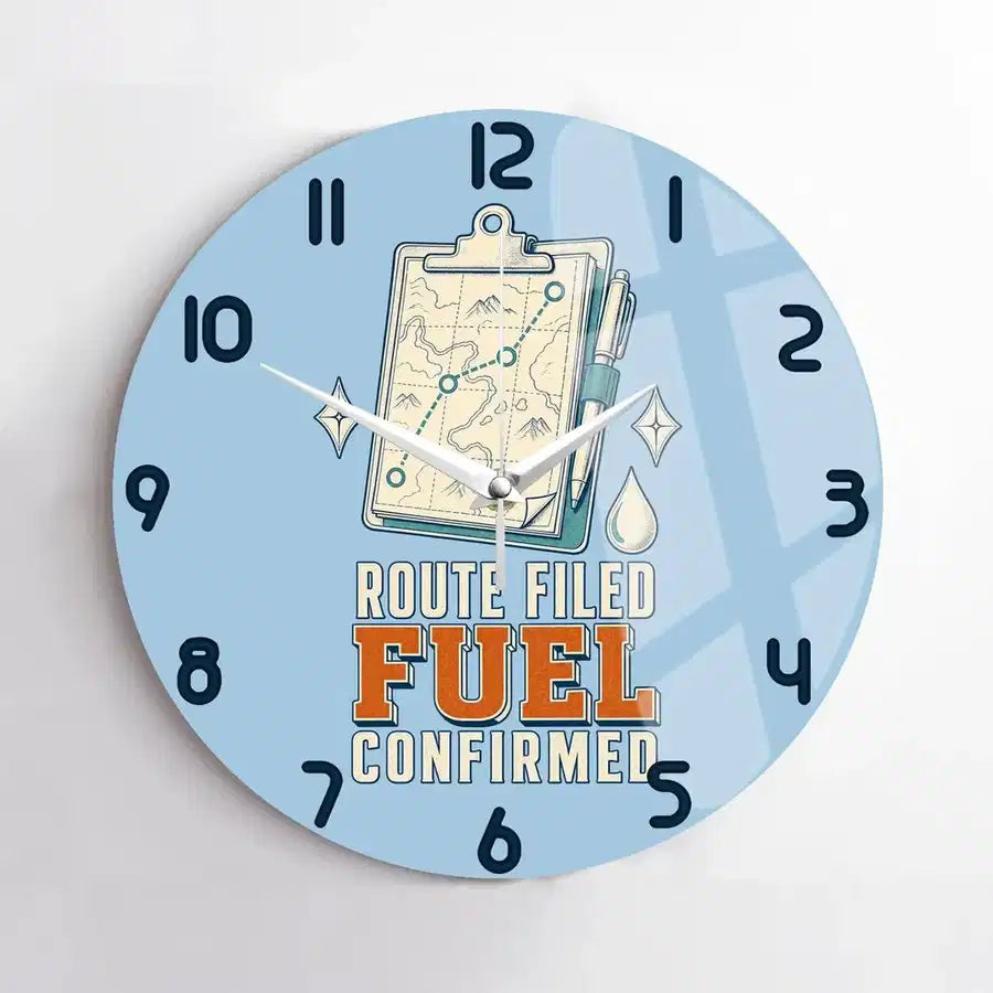 Route Filed Fuel Confirmed design on light blue no frame wall clock