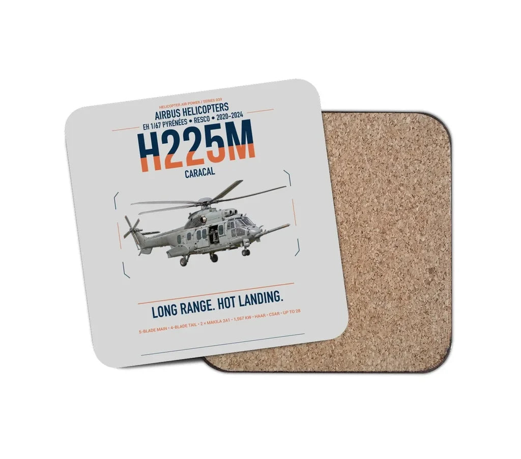 Airbus Helicopters H225M Caracal design on light gray 1 piece coaster