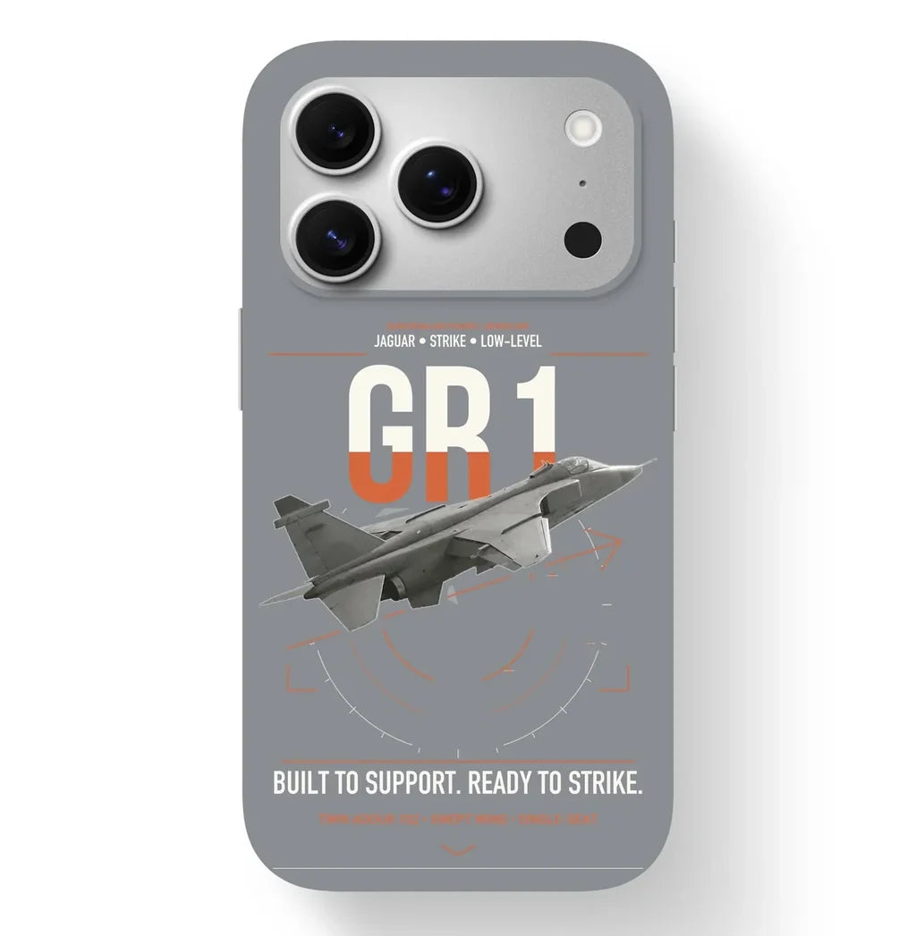 SEPECAT Jaguar GR1 design on gray magsafe iphone case, for iPhone 17 Pro