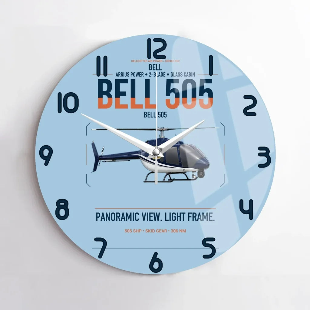 Bell 505 design on light blue no frame wall clock