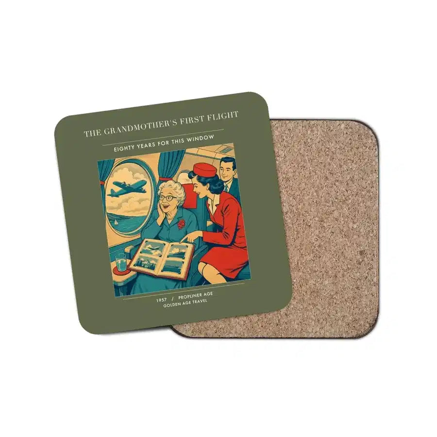 The Grandmother's First Flight - Designed Coasters design on green army 1-piece