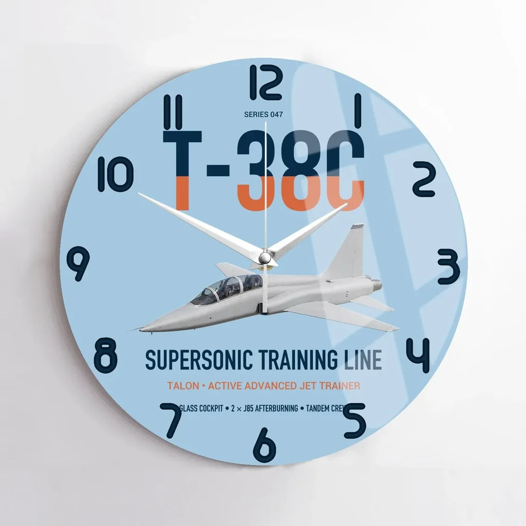 T-38C Talon design on light blue no frame wall clock