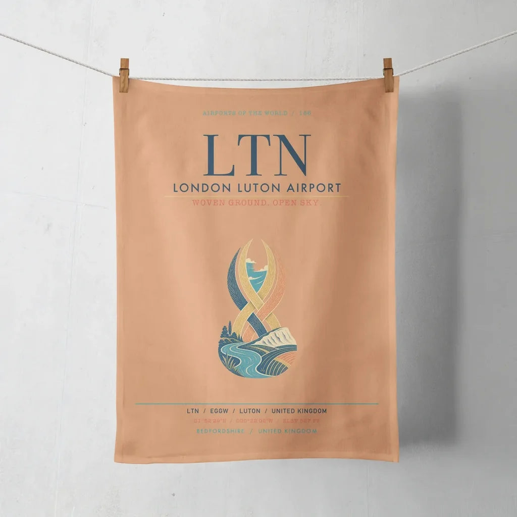 London Luton Airport (LTN) design on orange towel