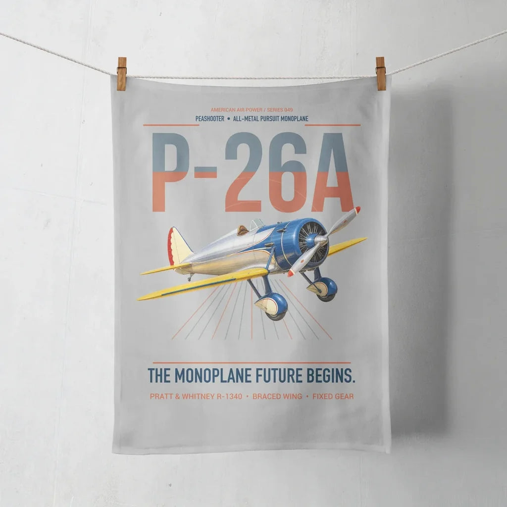Boeing P-26A Peashooter design on light gray towel
