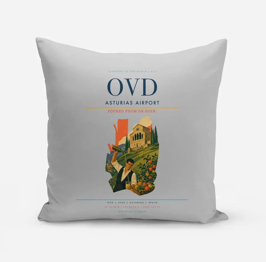 Asturias Airport (OVD) design on light gray pillow