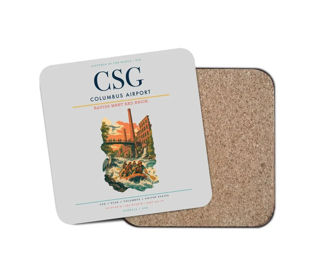 Columbus Airport (CSG) design on light gray 1 piece coaster