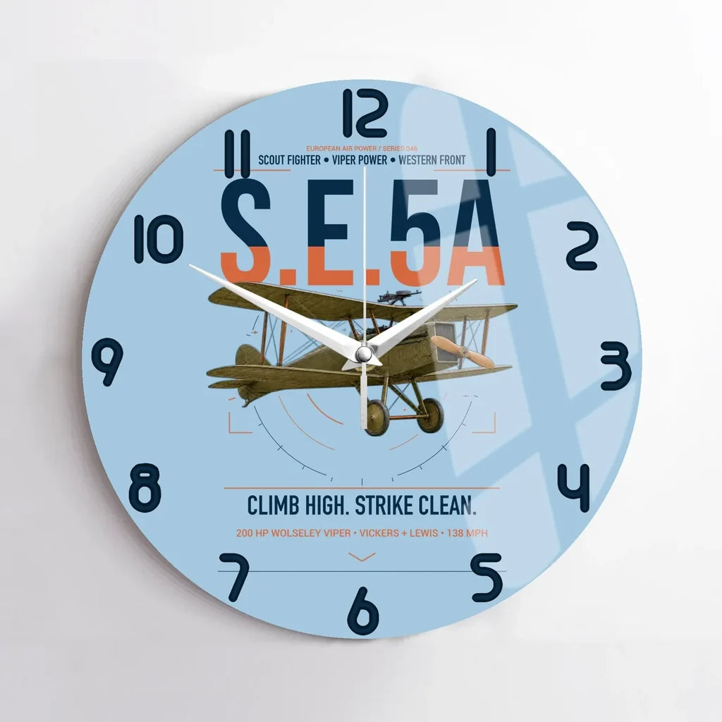 Royal Aircraft Factory S.E.5a design on light blue no frame wall clock
