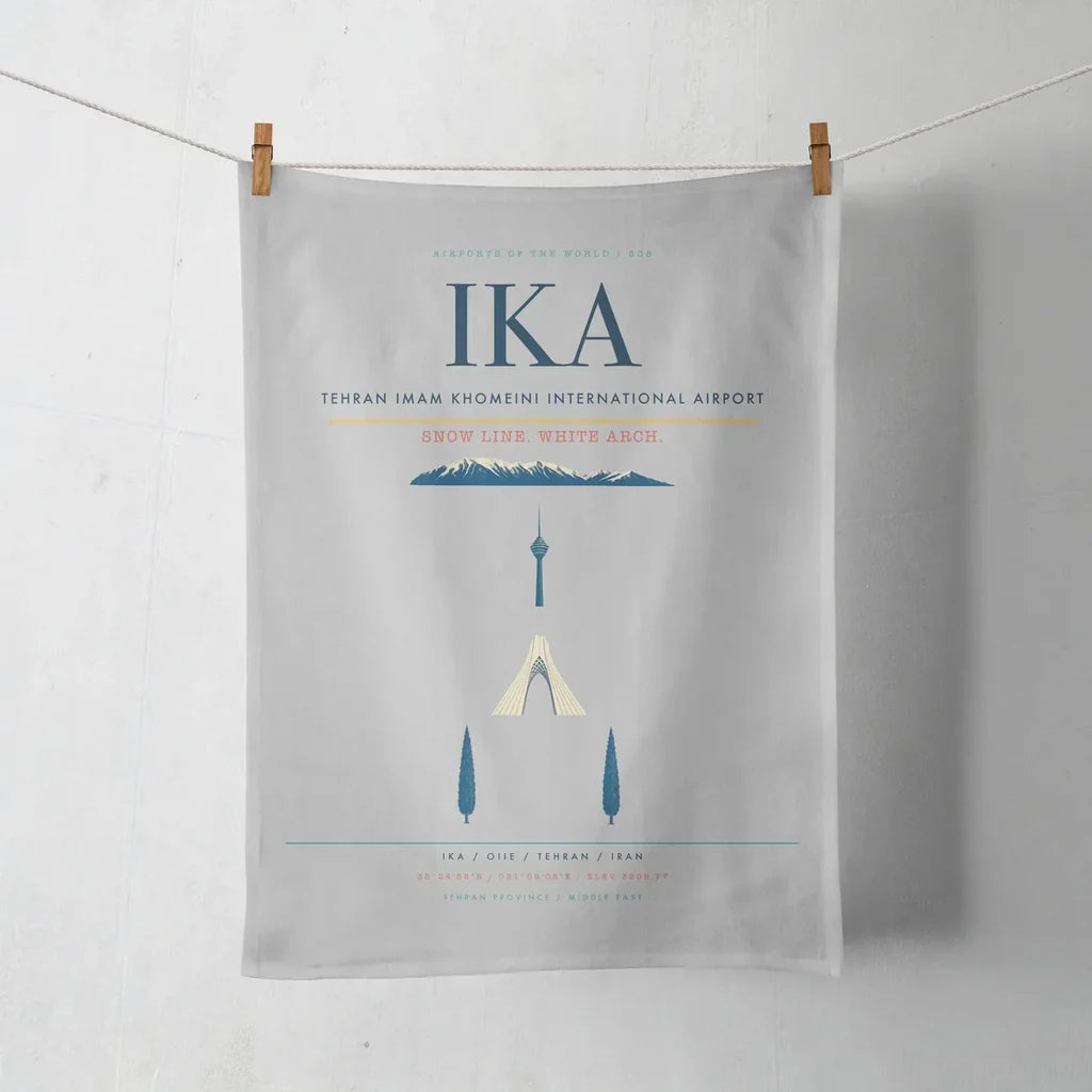 Tehran Imam Khomeini International Airport (IKA) design on light gray towel