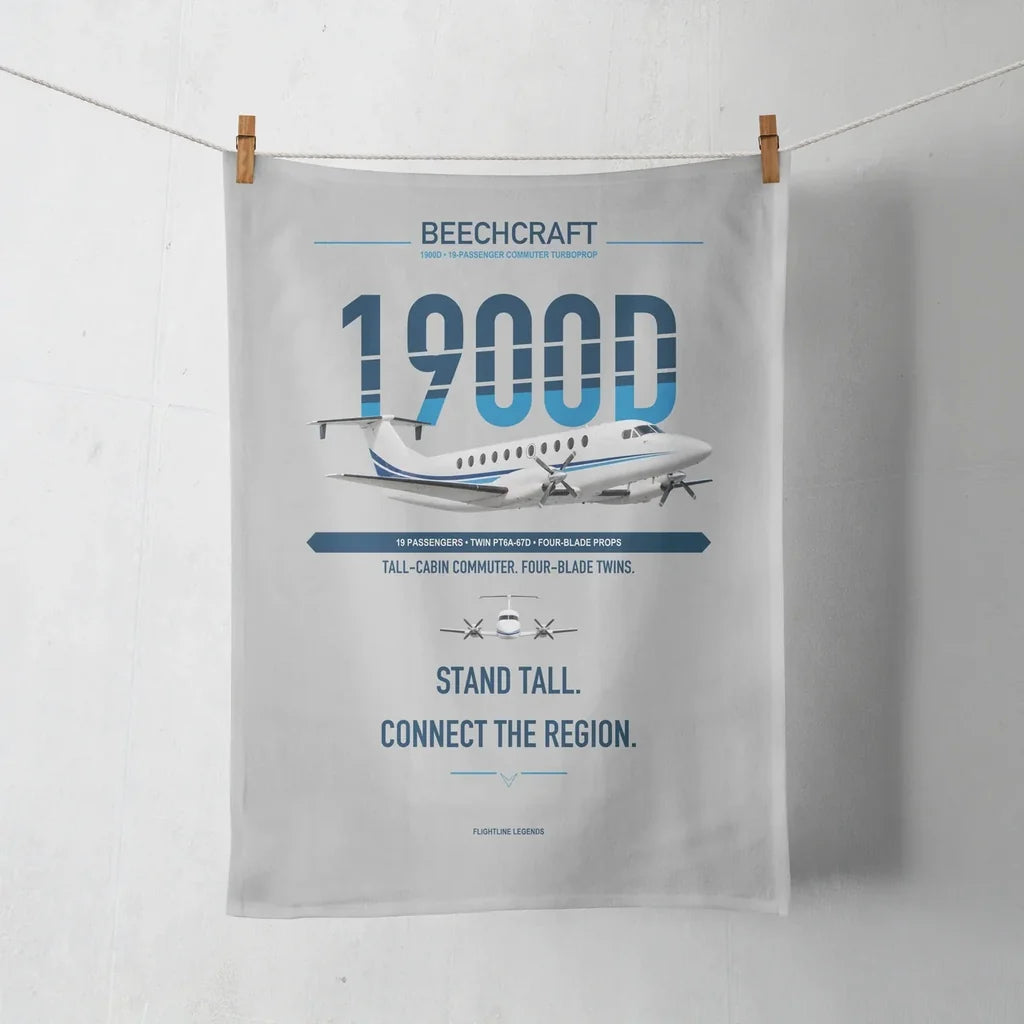 Beechcraft 1900D design on light gray towel