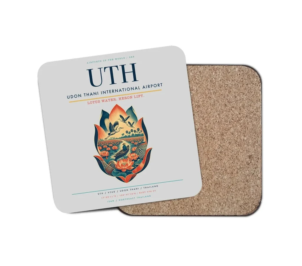Udon Thani International Airport (UTH) design on light gray 1 piece coaster
