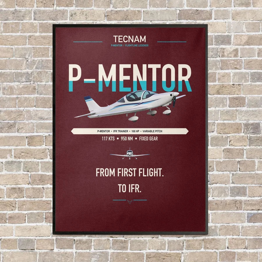 Tecnam P-Mentor vertical canvas print - framed - dark red background