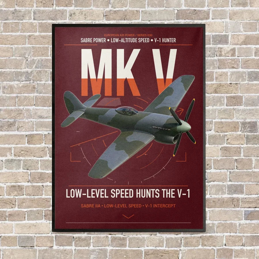 Hawker Tempest Mk V vertical canvas print - framed - dark red background