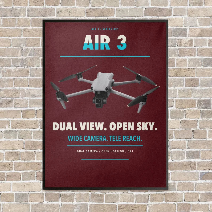 DJI Air 3 vertical canvas print - framed - dark red background