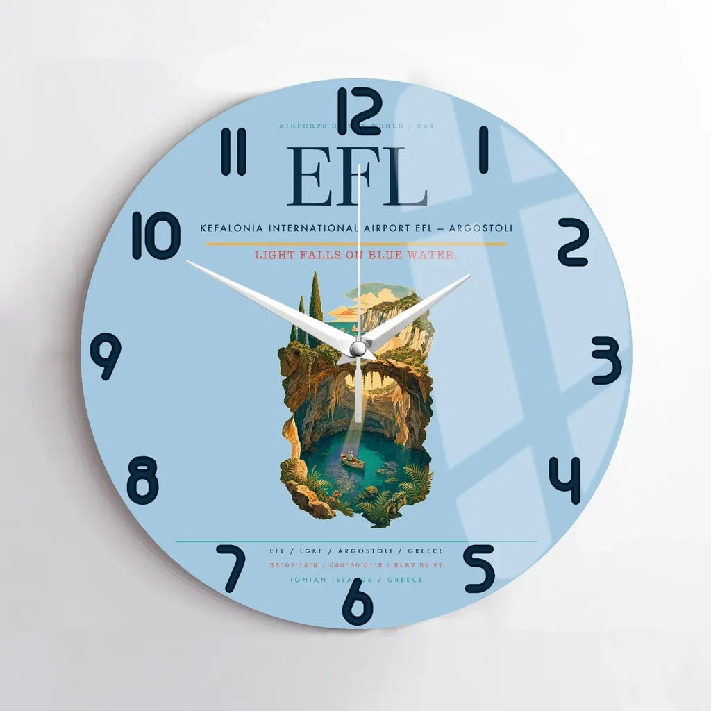 Kefalonia International Airport (EFL) design on light blue no frame wall clock