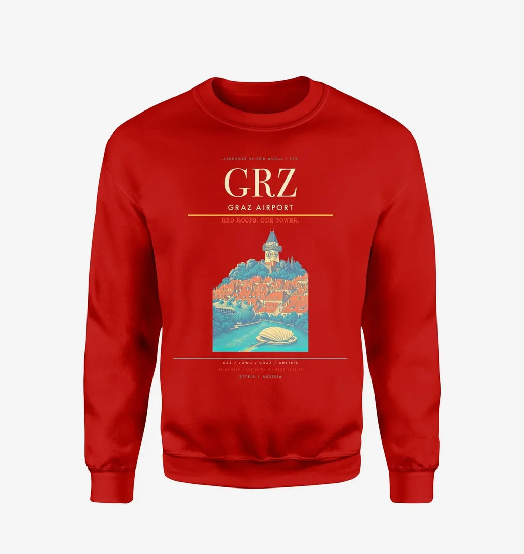 Graz Airport (GRZ) design on red sweatshirt