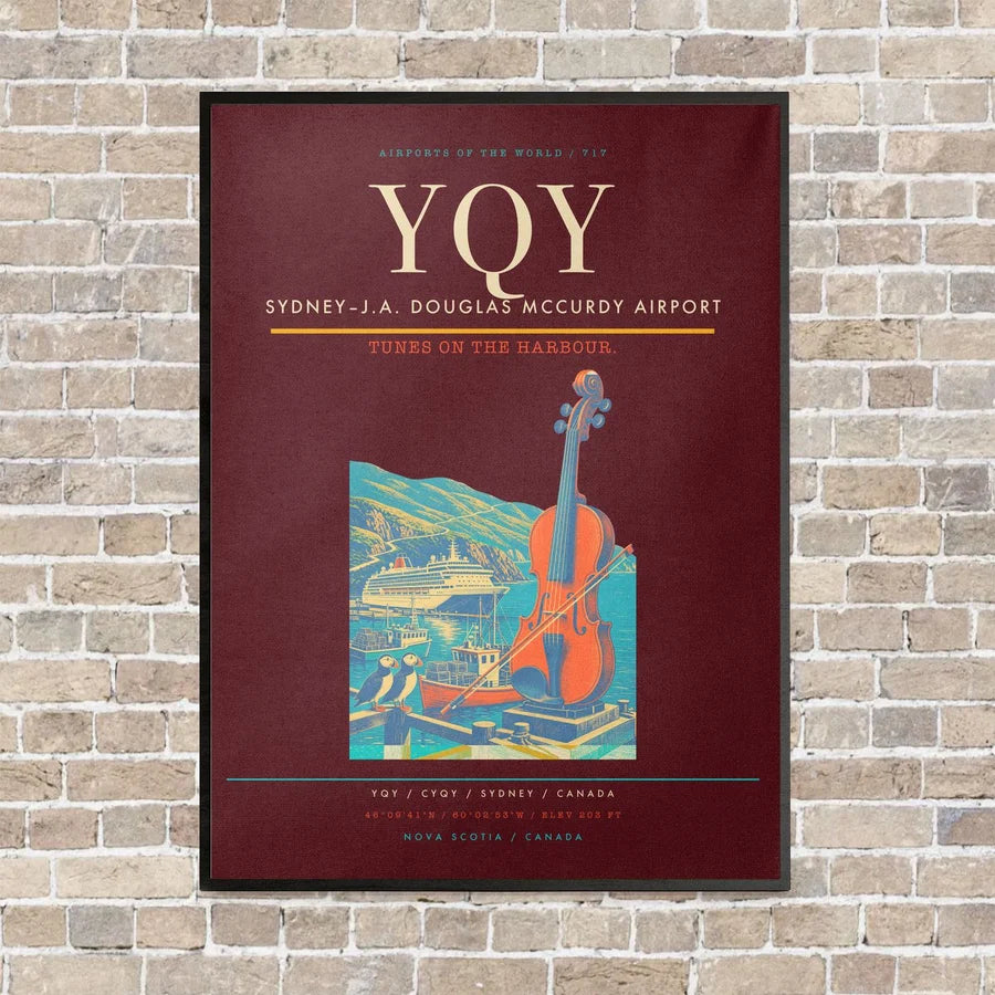 Sydney–J.A. Douglas McCurdy Airport YQY vertical canvas print - framed - dark red background