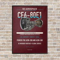 Thumbnail for CF6-80E1 vertical canvas print - framed - dark red background
