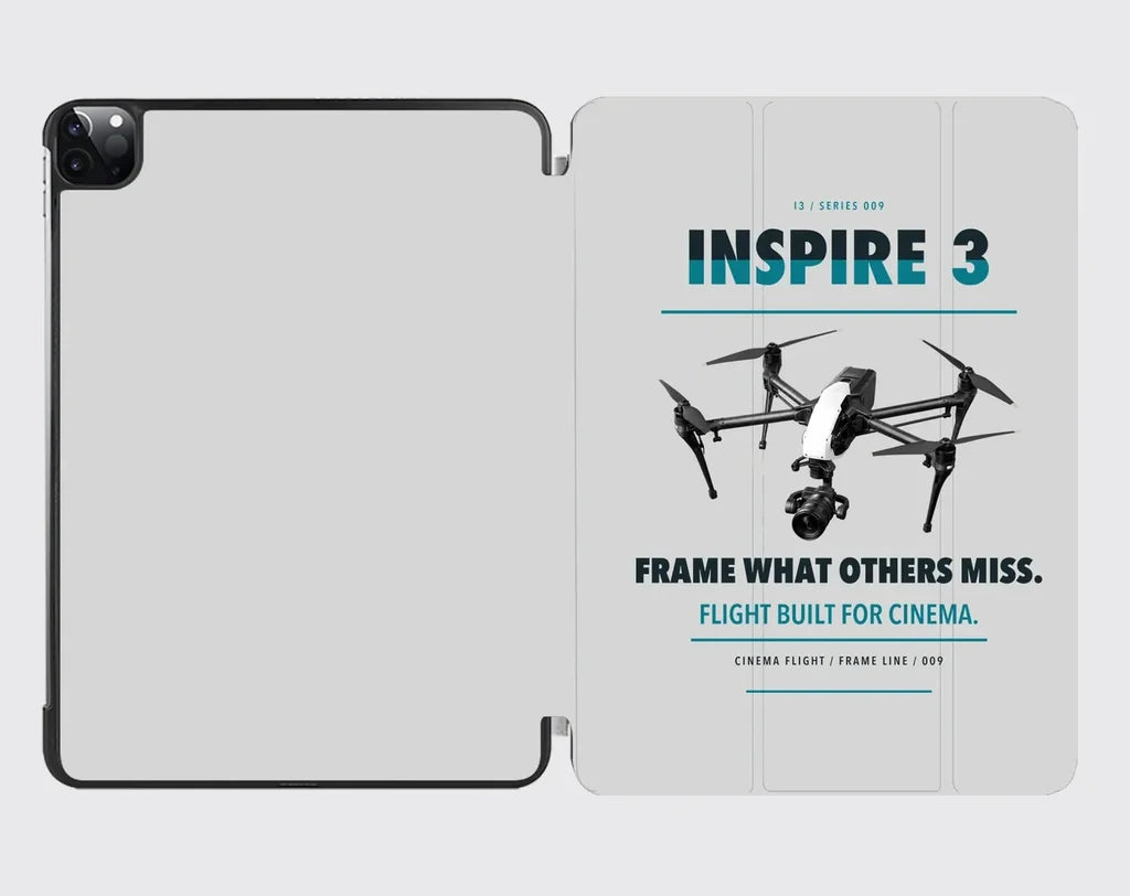 DJI Inspire 3 design on light gray ipad tablet case