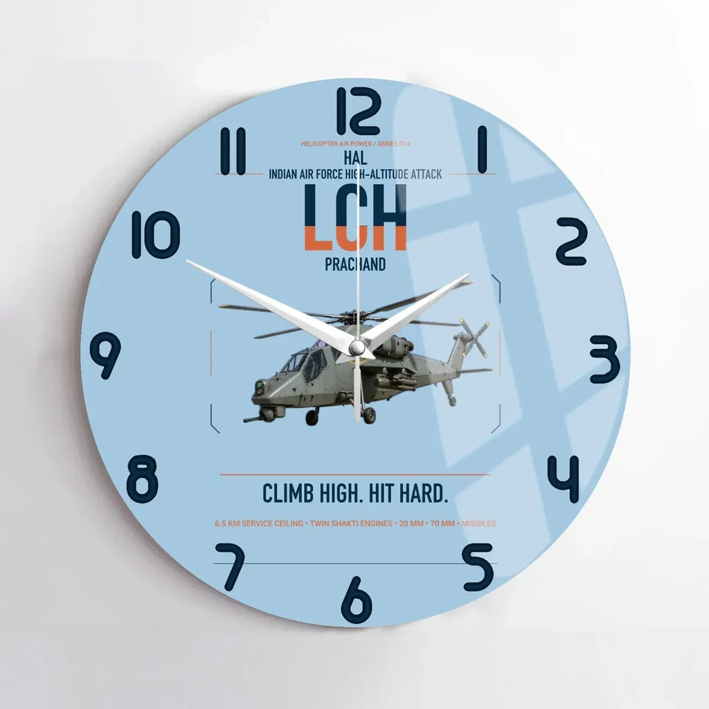 HAL LCH Prachand design on light blue no frame wall clock