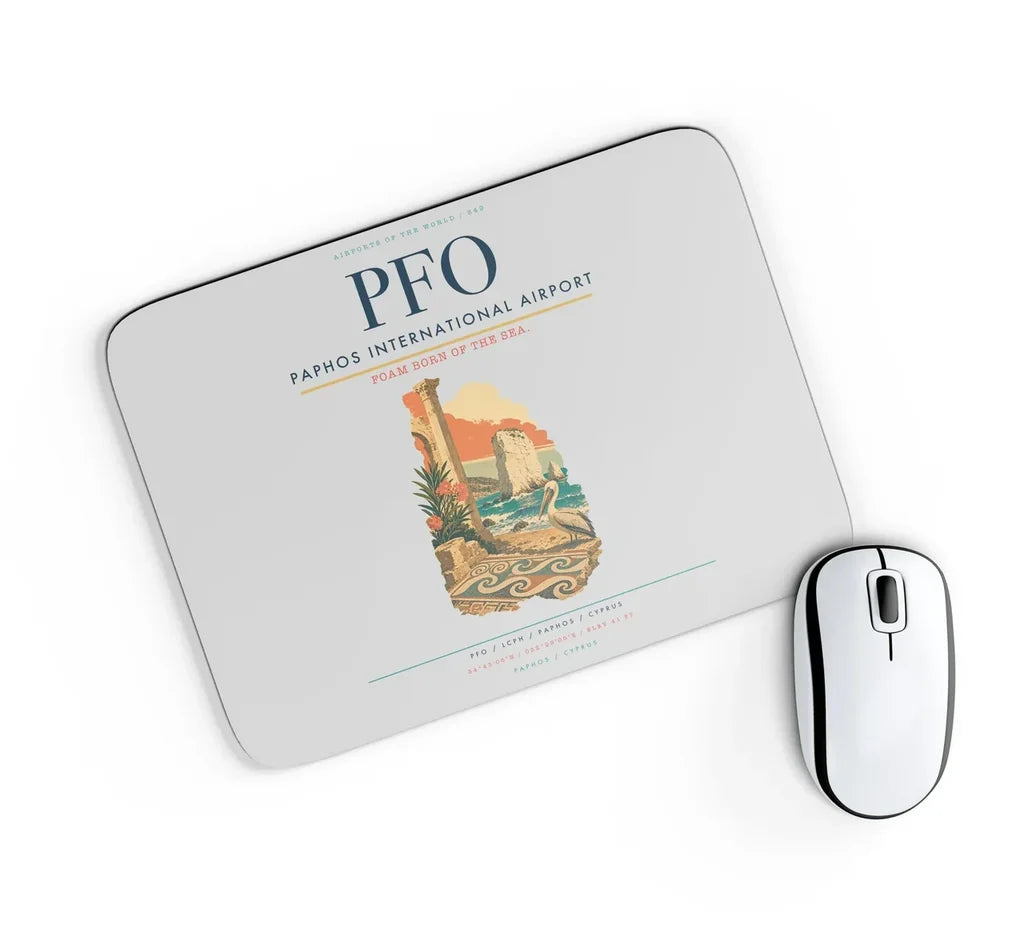 Paphos International Airport (PFO) design on light gray rectangle mouse pad