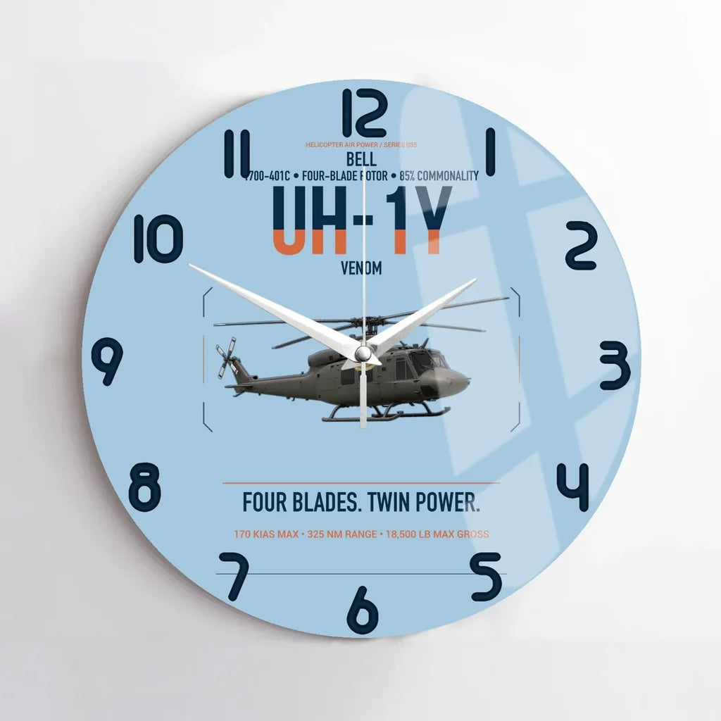 Bell UH-1Y Venom design on light blue no frame wall clock