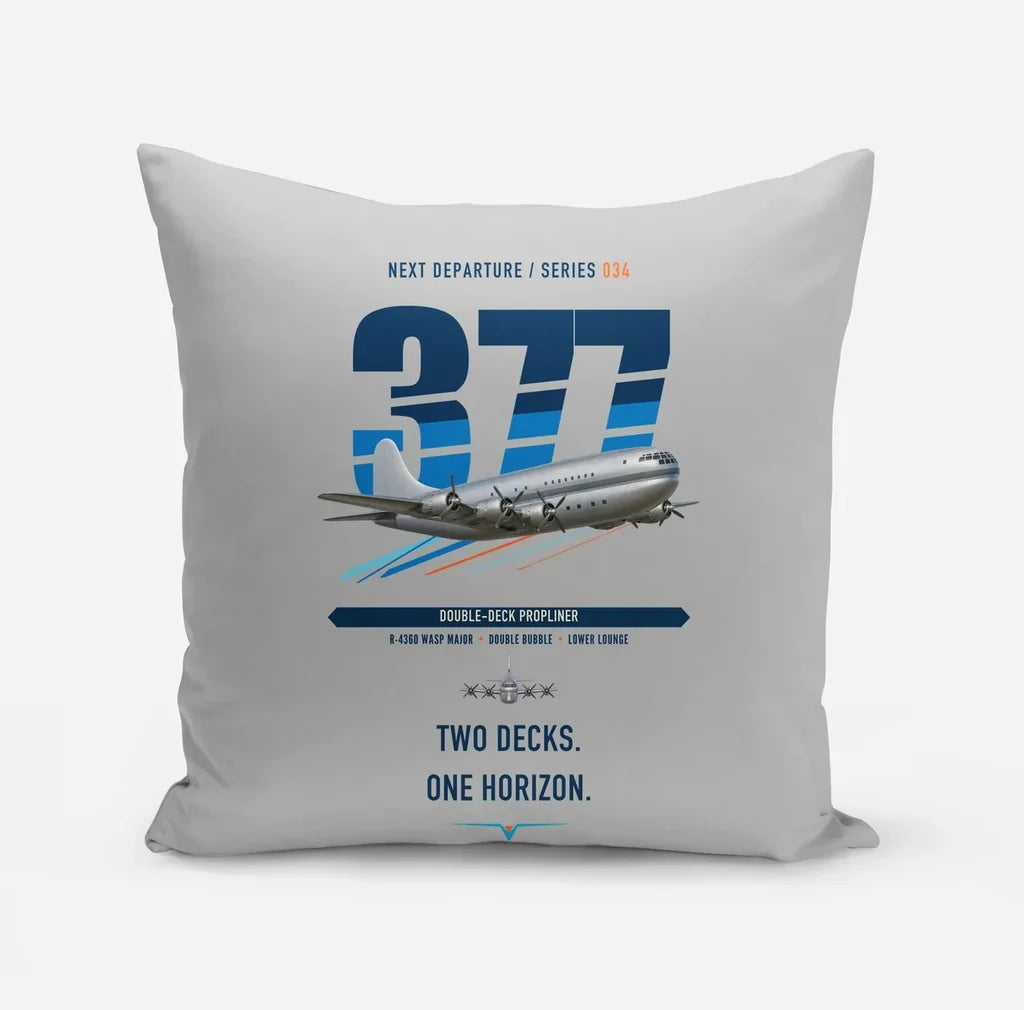 Boeing 377 Stratocruiser design on light gray pillow