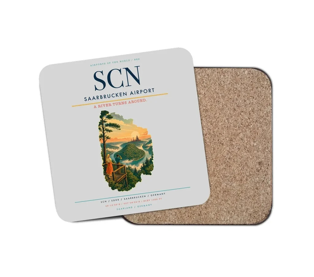Saarbrucken Airport (SCN) design on light gray 1 piece coaster