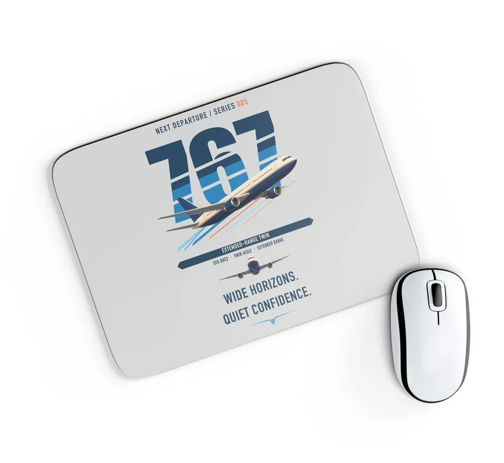 Boeing 767-300ER design on light gray rectangle mouse pad