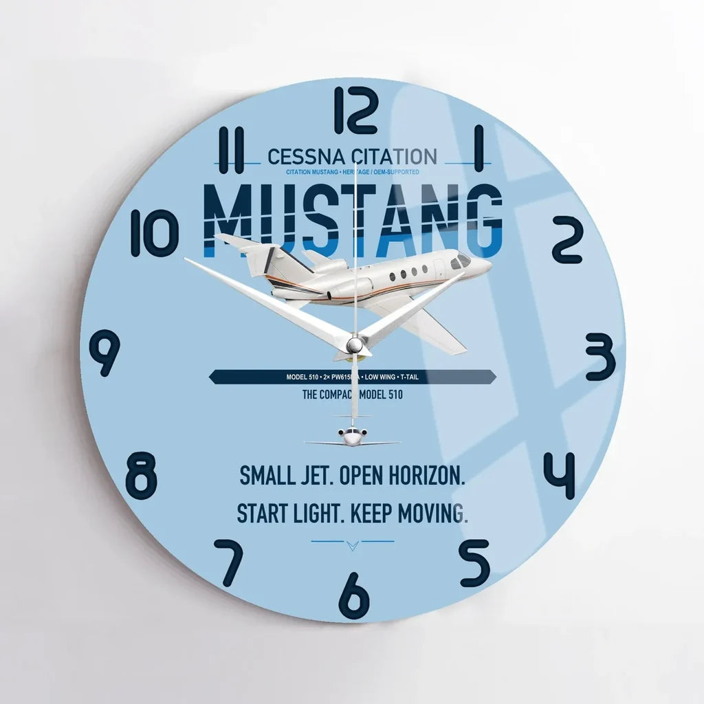 Cessna Citation Mustang design on light blue no frame wall clock