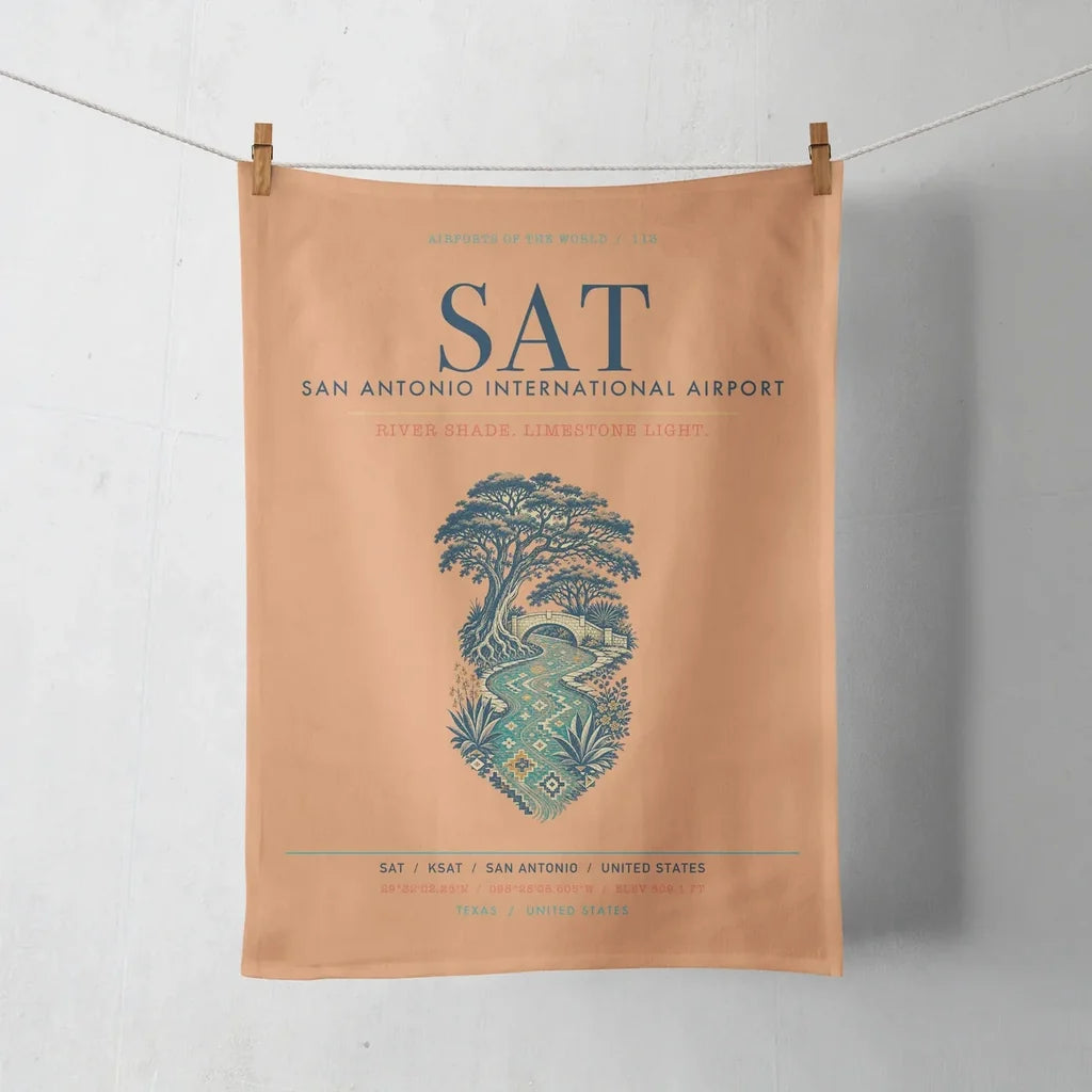 San Antonio International Airport (SAT) design on orange towel