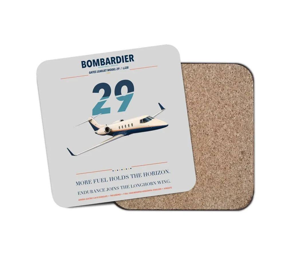 Bombardier Learjet 29 design on light gray 1 piece coaster