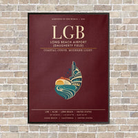 Thumbnail for Long Beach Airport (Daugherty Field) LGB vertical canvas print - framed - dark red background