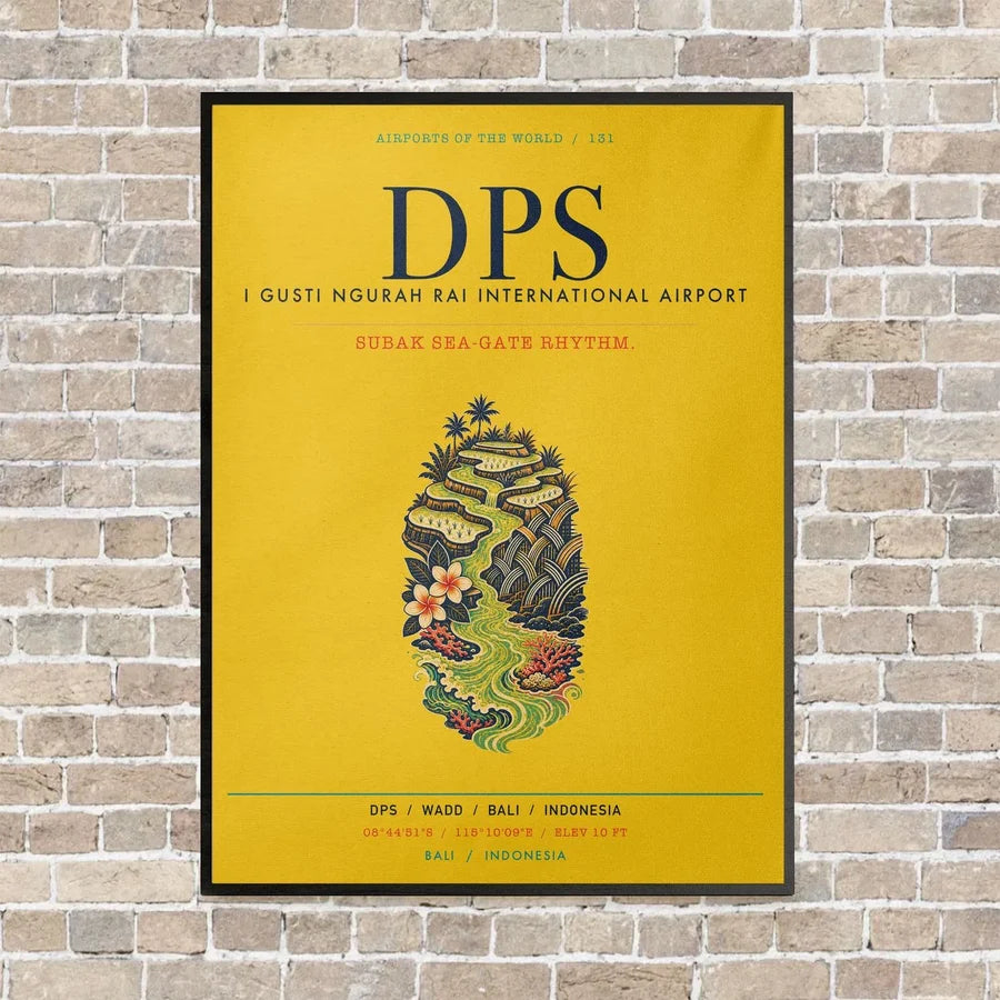 I Gusti Ngurah Rai International Airport Bali DPS vertical canvas print - framed - yellow background