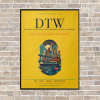 Thumbnail for Detroit Metropolitan Wayne County Airport DTW vertical canvas print - framed - yellow background