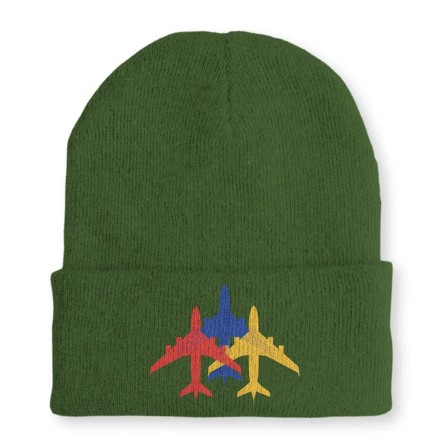 Colourful 3 Airplanes Embroidered Beanie - view 6