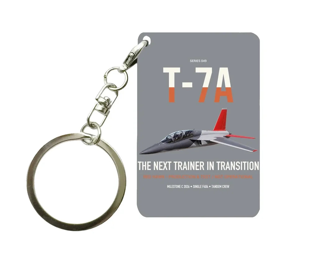 T-7A Red Hawk design on gray designed key chain, double-side print