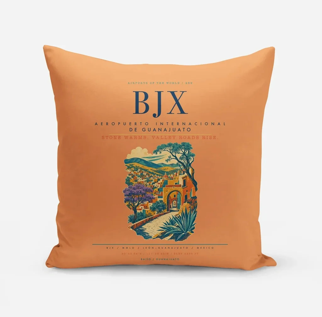 Aeropuerto Internacional de Guanajuato (BJX) design on orange pillow