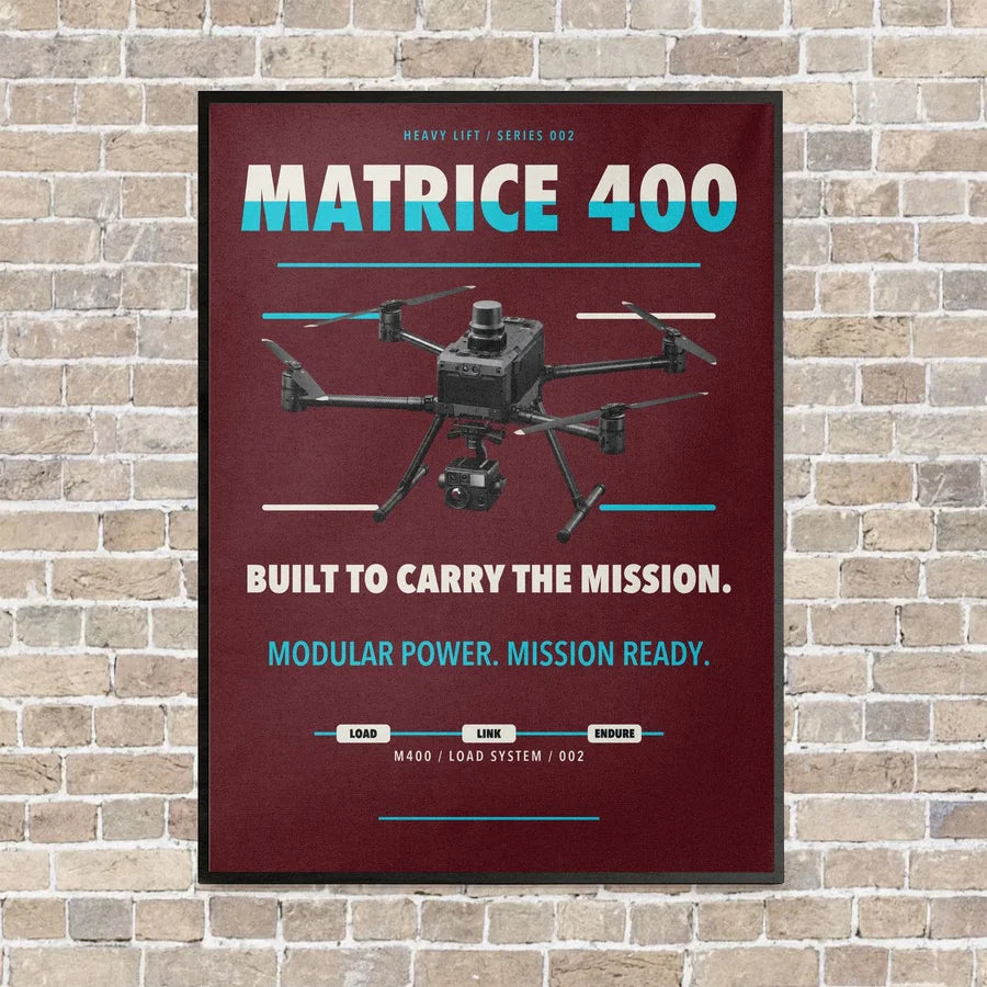DJI Matrice 400 vertical canvas print - framed - dark red background