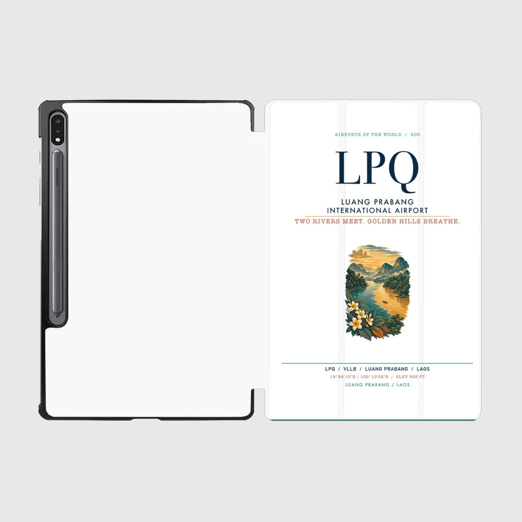 Luang Prabang International Airport (LPQ) design on white samsung tablet tablet case