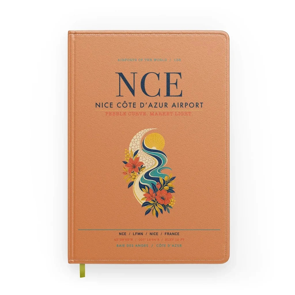 Nice Côte d’Azur Airport (NCE) design on orange notebook
