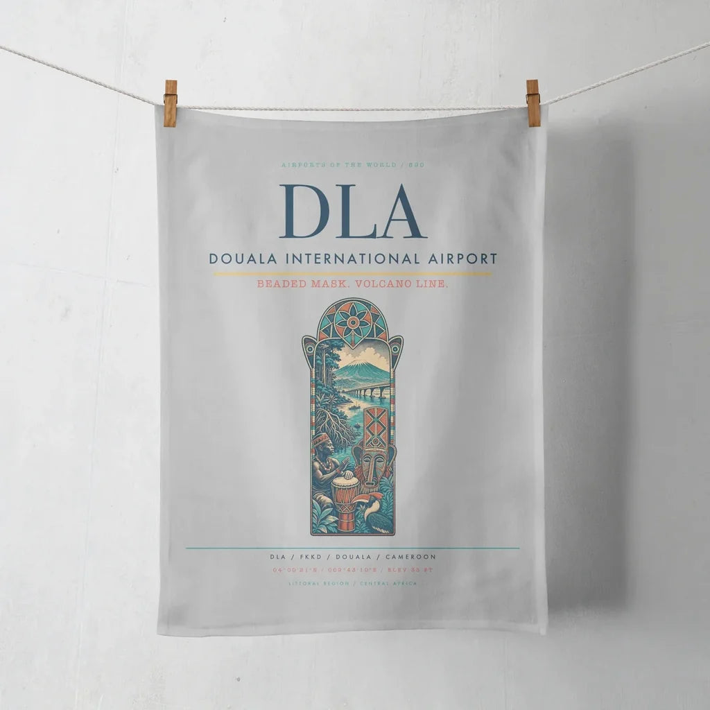 Douala International Airport (DLA) design on light gray towel